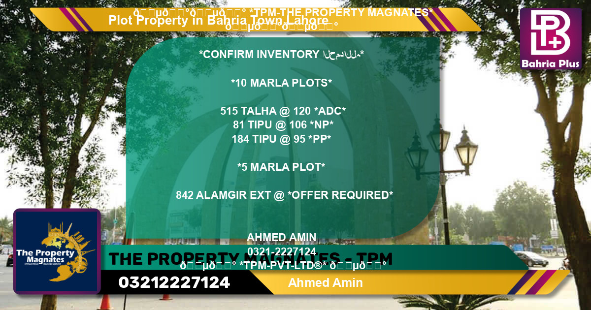 Residential Plot for Sale in Bahria Town, Lahore - (BP-79164)