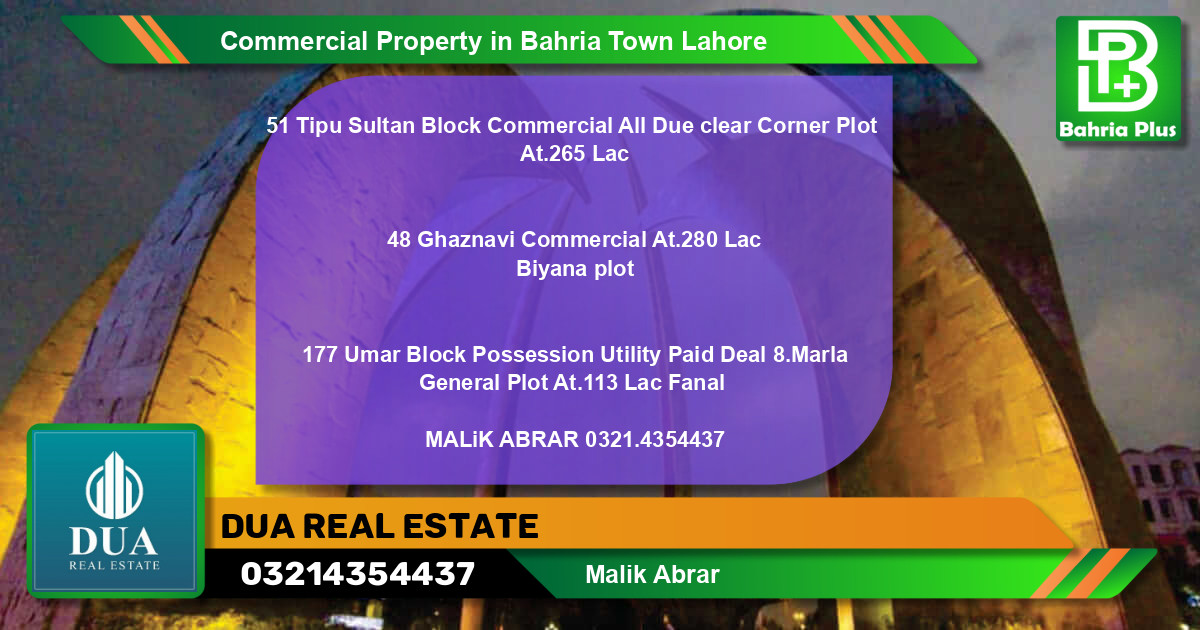 Commercial Property for Sale in Bahria Town, Lahore - (BP-79261)