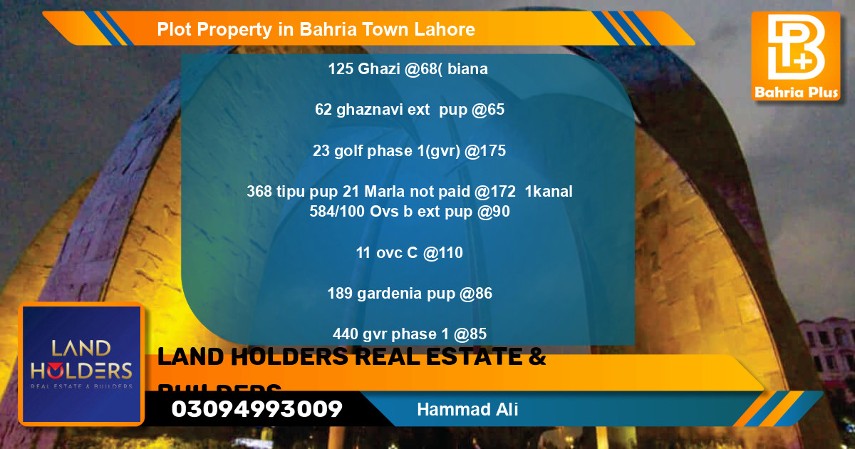 Residential Plot for Sale in Bahria Town, Lahore - (BP-79357)