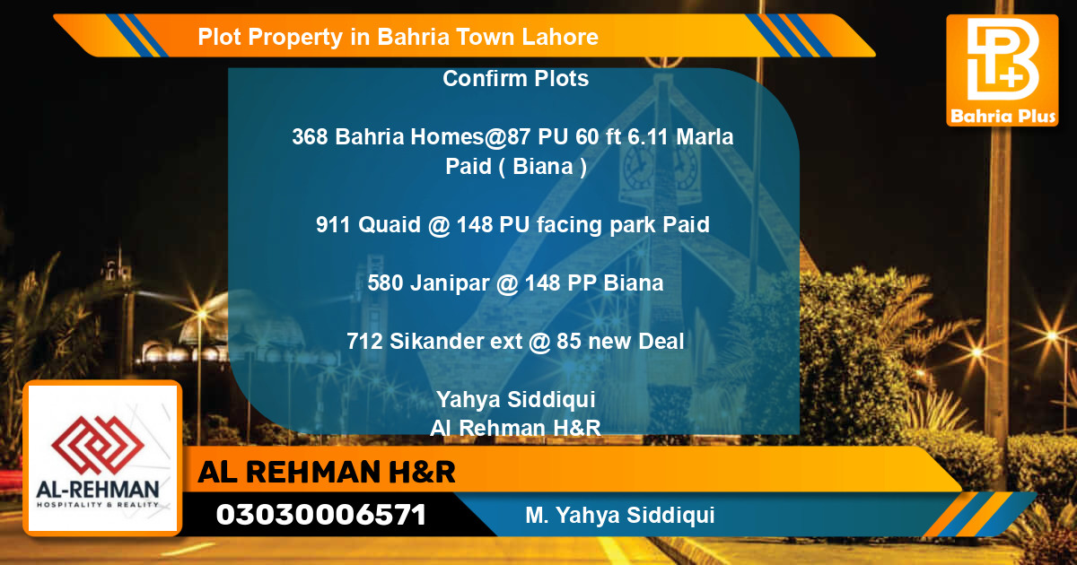 Residential Plot for Sale in Bahria Town, Lahore - (BP-79414)