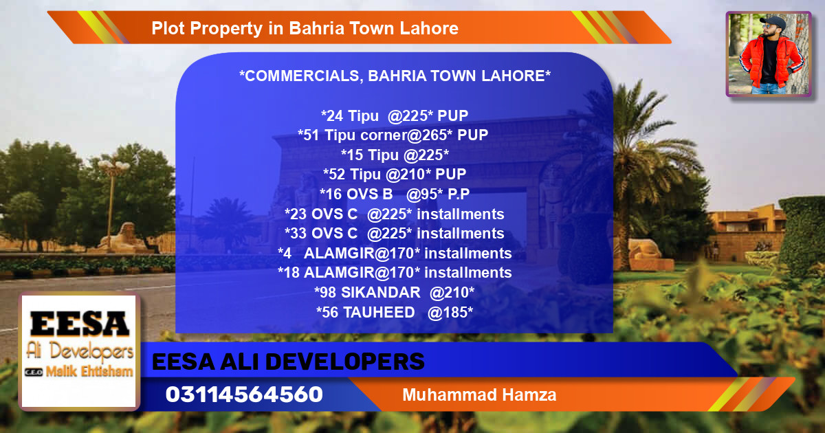 Commercial Plot for Sale in Bahria Town, Lahore - (BP-79546)