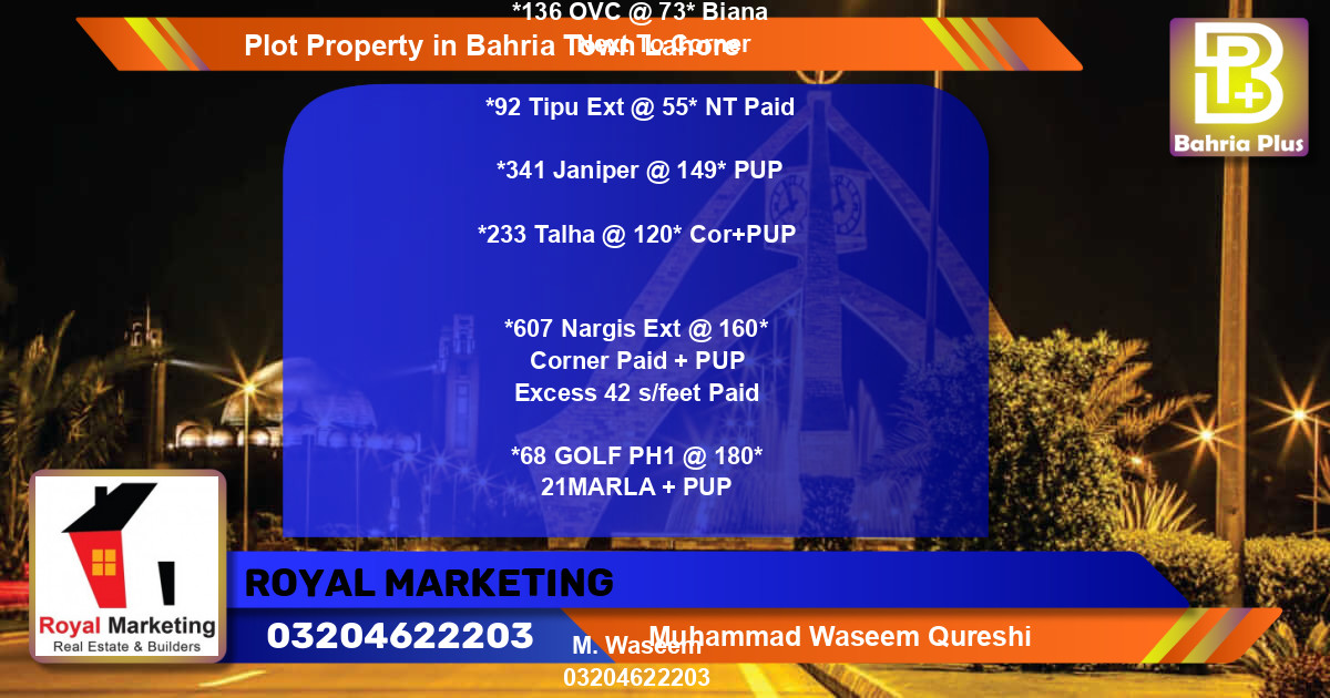 Residential Plot for Sale in Bahria Town, Lahore - (BP-79569)