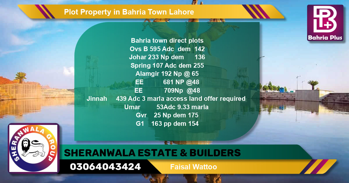 Residential Plot for Sale in Bahria Town, Lahore - (BP-79672)