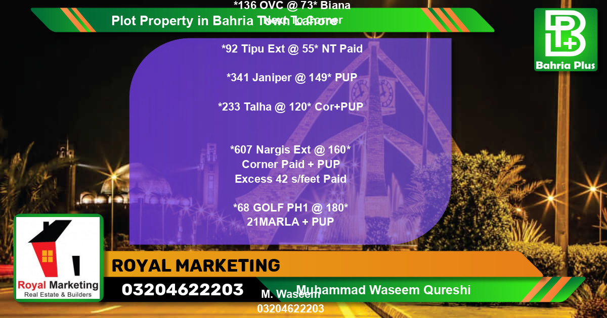 Residential Plot for Sale in Bahria Town, Lahore - (BP-79716)