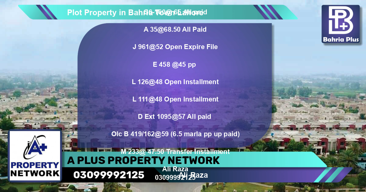 Residential Plot for Sale in Bahria Town, Lahore - (BP-79736)