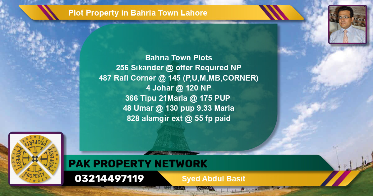 Residential Plot for Sale in Bahria Town, Lahore - (BP-79753)
