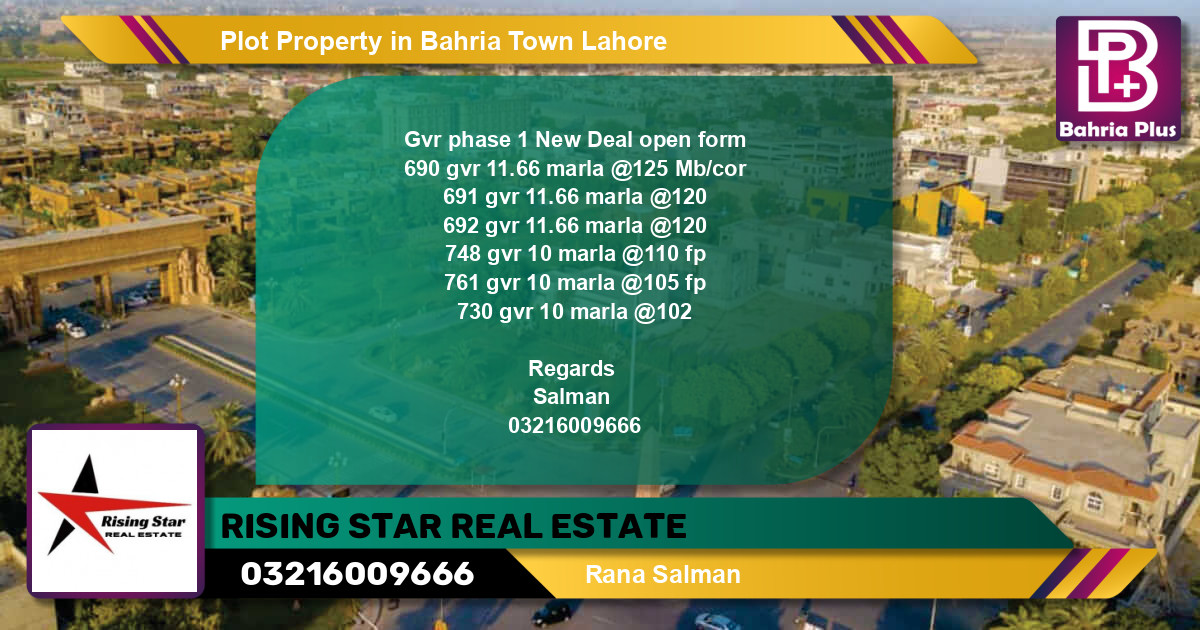 Residential Plot for Sale in Bahria Town, Lahore - (BP-79816)
