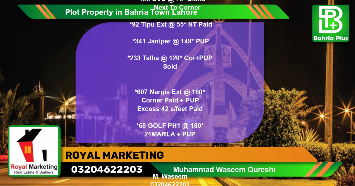 Residential Plot for Sale in Bahria Town, Lahore - (BP-79833)