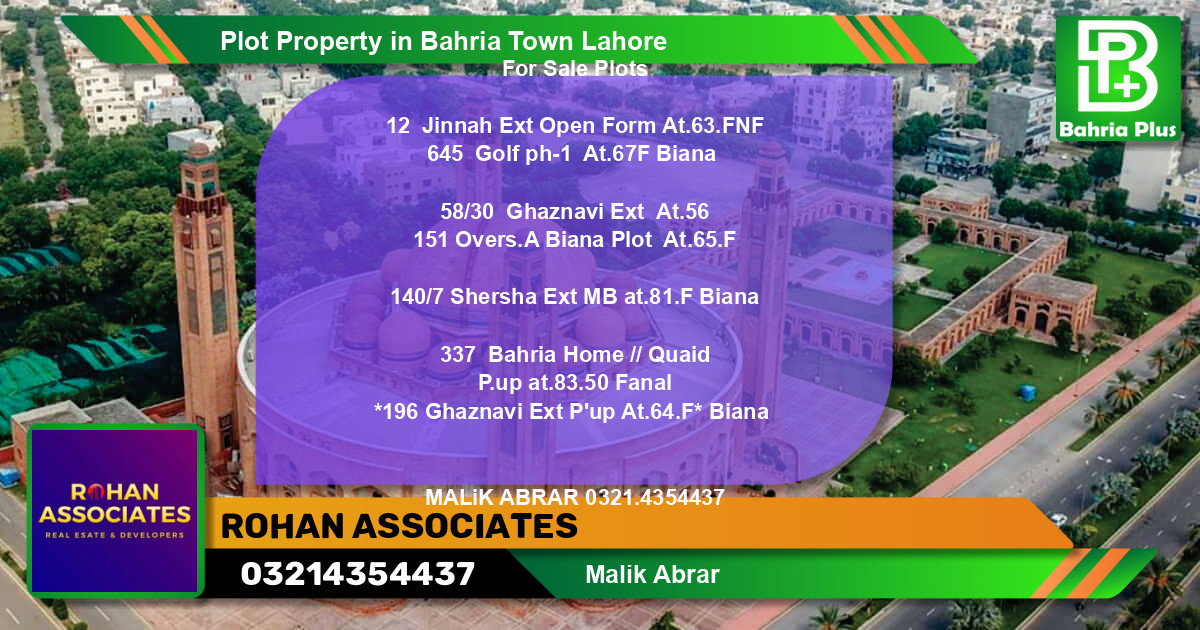 Residential Plot for Sale in Bahria Town, Lahore - (BP-80048)