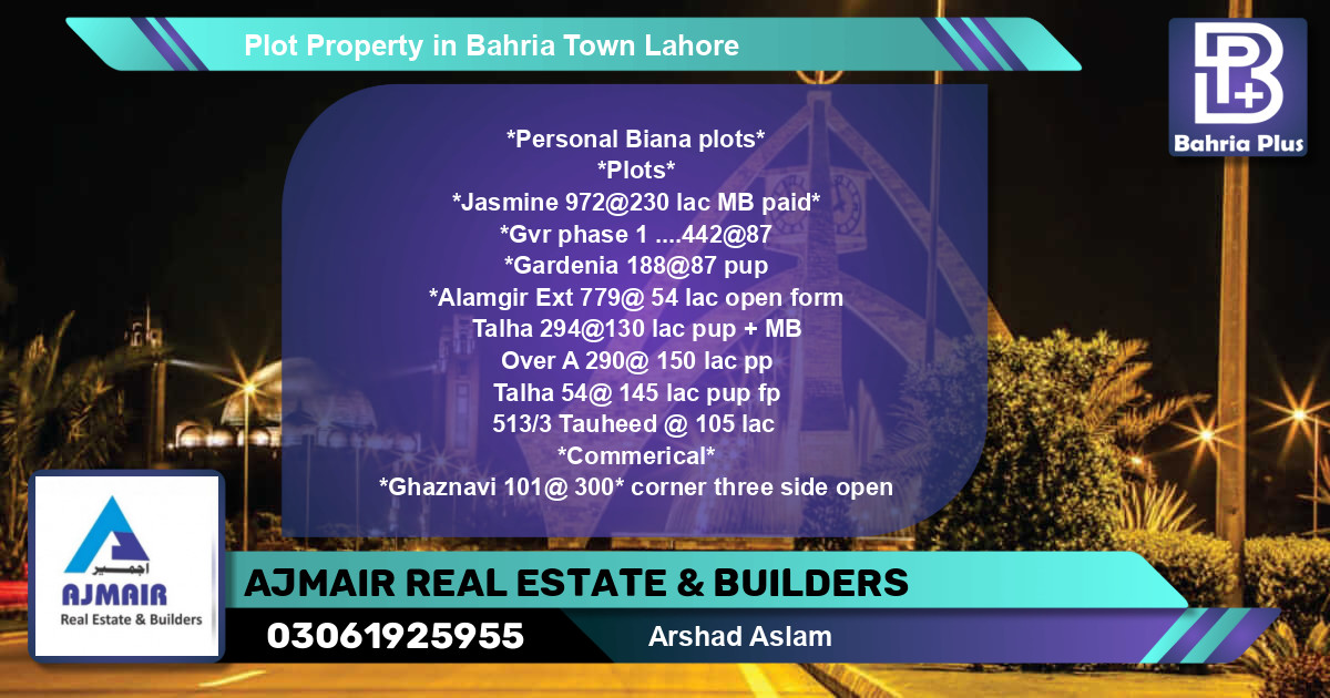 Residential Plot for Sale in Bahria Town, Lahore - (BP-80070)