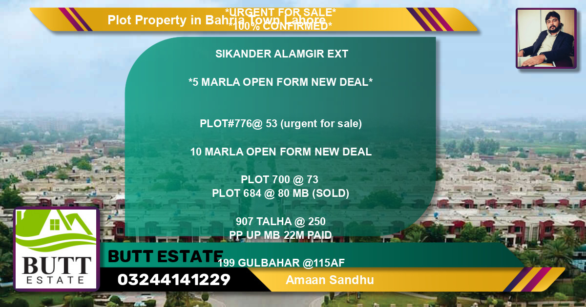 Residential Plot for Sale in Bahria Town, Lahore - (BP-80194)