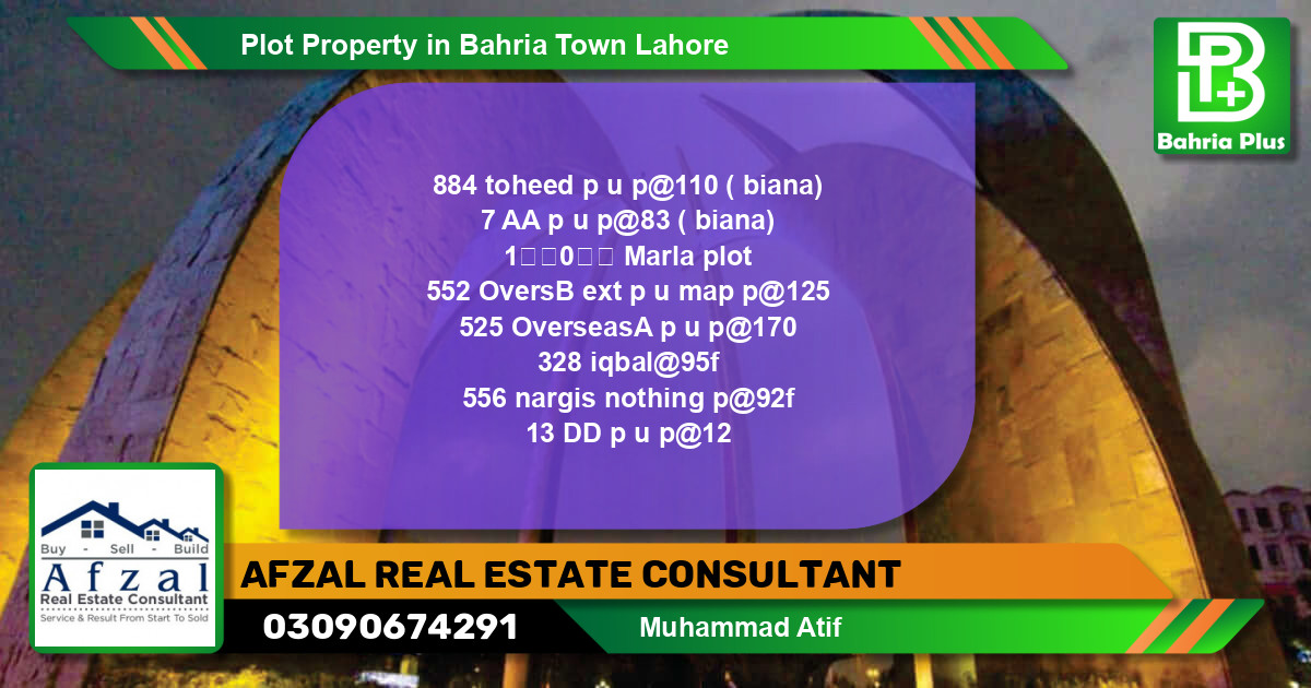 Residential Plot for Sale in Bahria Town, Lahore - (BP-80226)