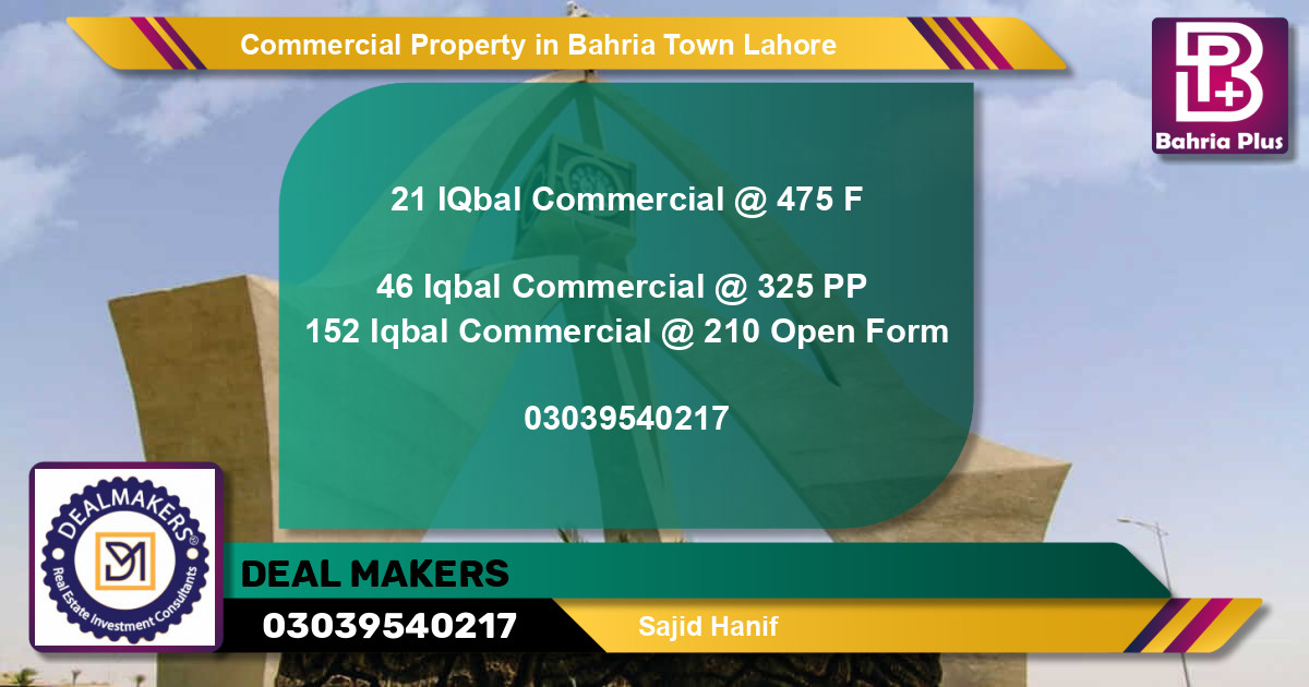 Commercial Property for Sale in Bahria Town, Lahore - (BP-80233)