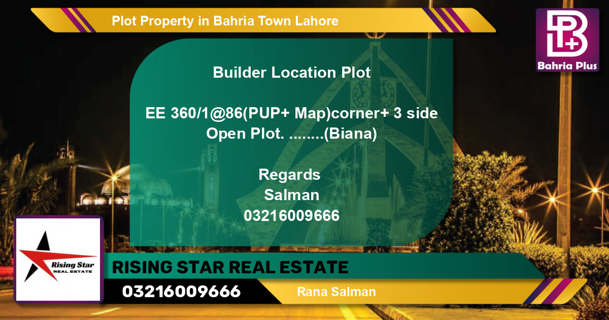 Residential Plot for Sale in Bahria Town, Lahore - (BP-80240)