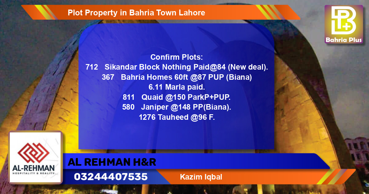 Residential Plot for Sale in Bahria Town, Lahore - (BP-80255)