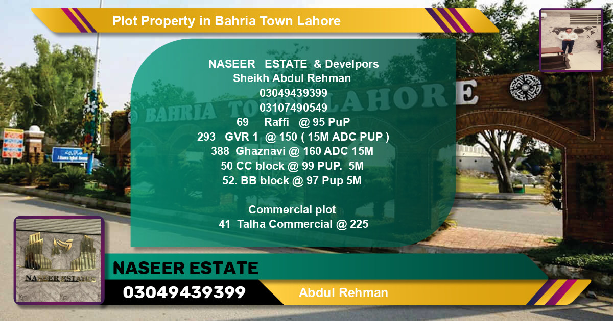 Commercial Plot for Sale in Bahria Town, Lahore - (BP-80314)