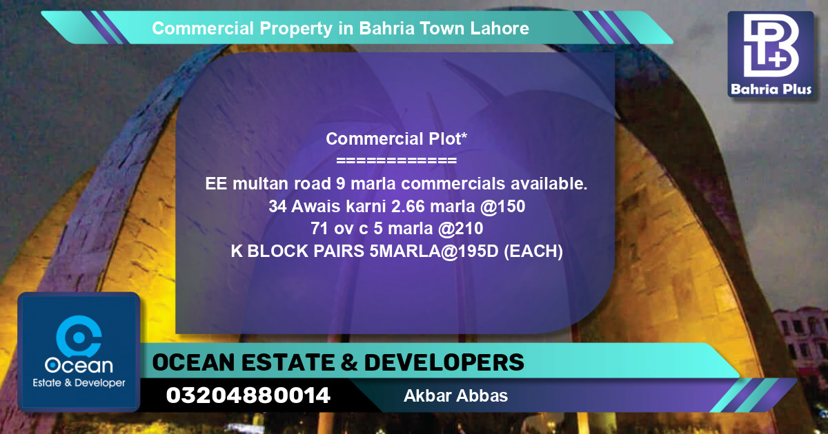Commercial Property for Sale in Bahria Town, Lahore - (BP-80405)