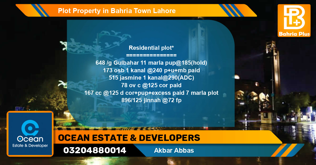 Residential Plot for Sale in Bahria Town, Lahore - (BP-80406)