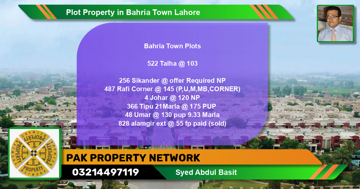 Residential Plot for Sale in Bahria Town, Lahore - (BP-80450)