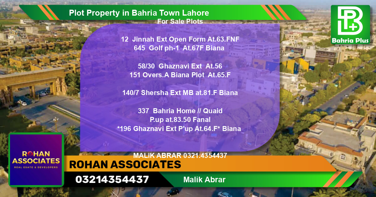 Residential Plot for Sale in Bahria Town, Lahore - (BP-80481)