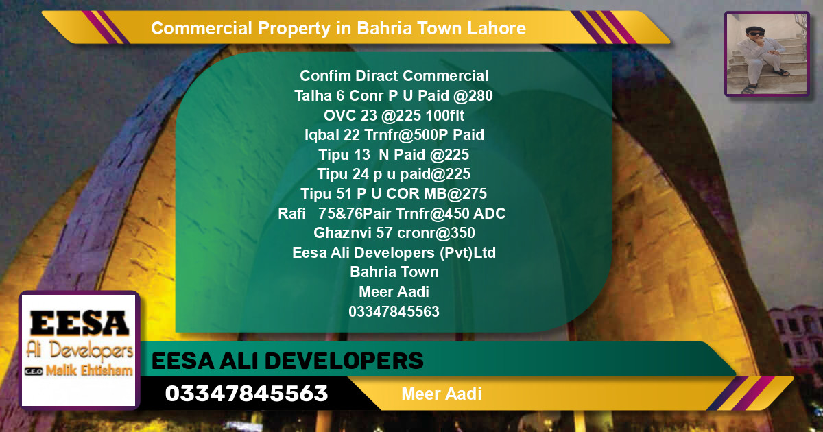 Commercial Property for Sale in Bahria Town, Lahore - (BP-80486)