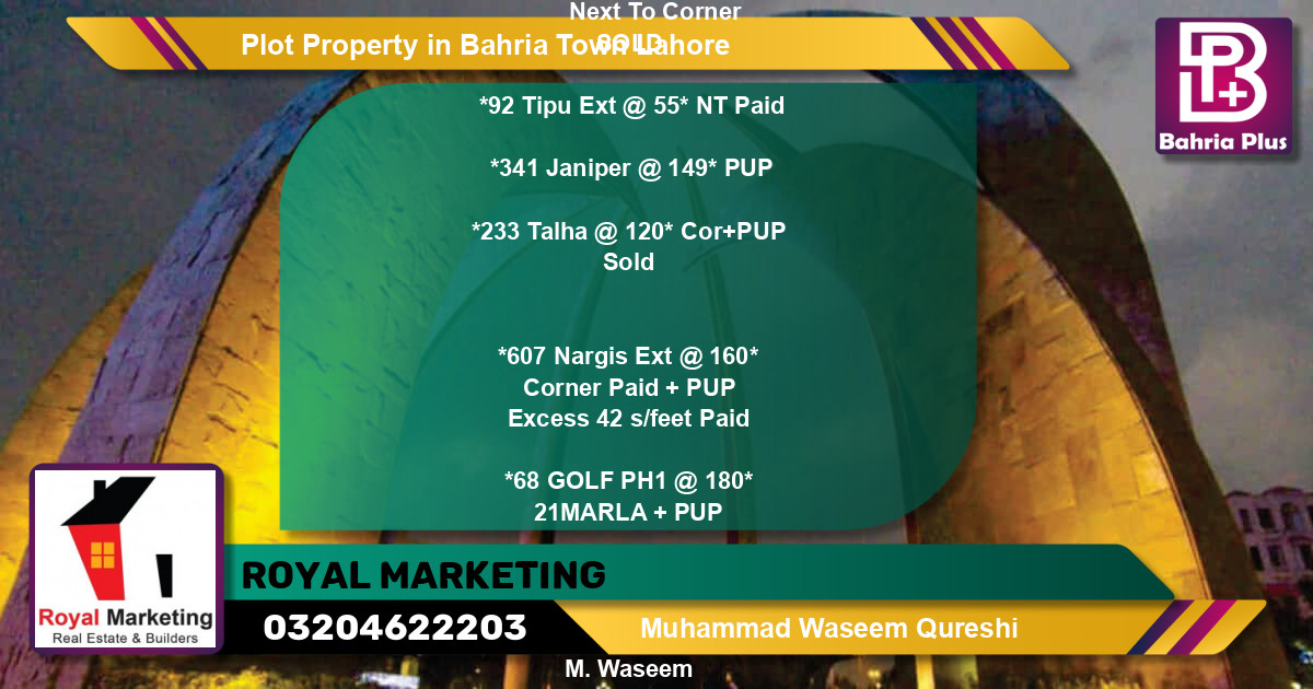 Residential Plot for Sale in Bahria Town, Lahore - (BP-80501)
