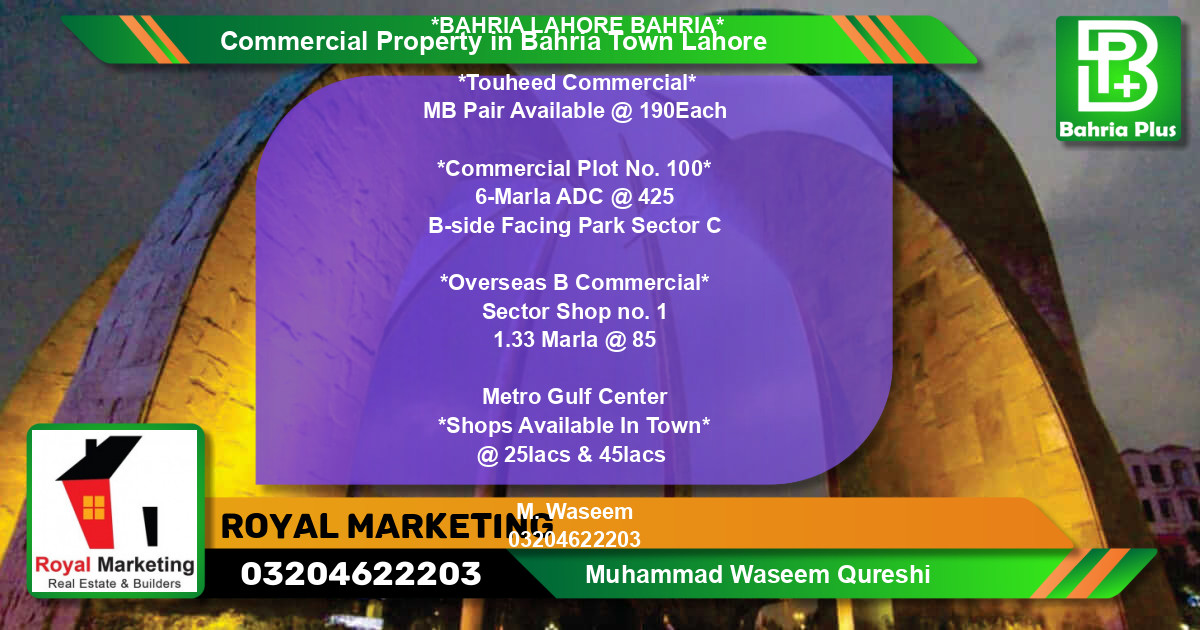 Commercial Property for Sale in Bahria Town, Lahore - (BP-80502)