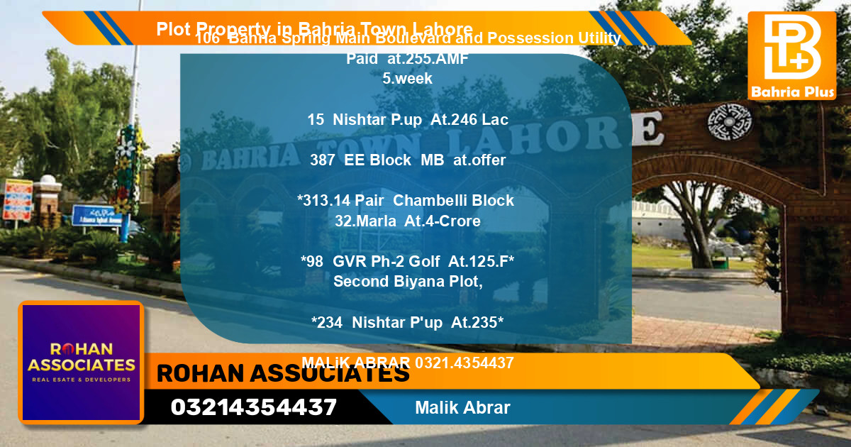 Residential Plot for Sale in Bahria Town, Lahore - (BP-80509)