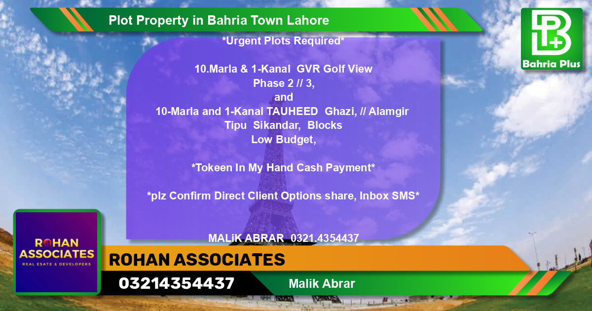 Residential Plot for Sale in Bahria Town, Lahore - (BP-80510)