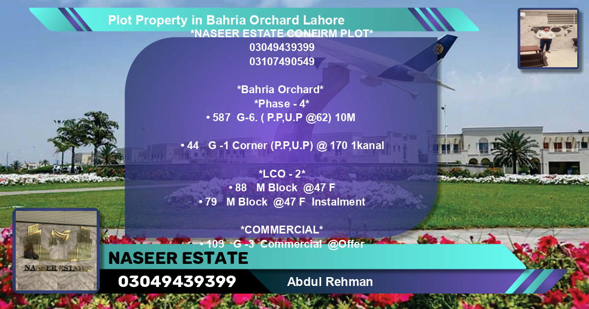 Commercial Plot for Sale in Bahria Orchard, Lahore - (BP-80514)