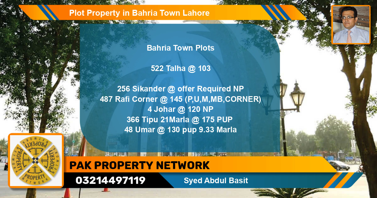 Residential Plot for Sale in Bahria Town, Lahore - (BP-80544)