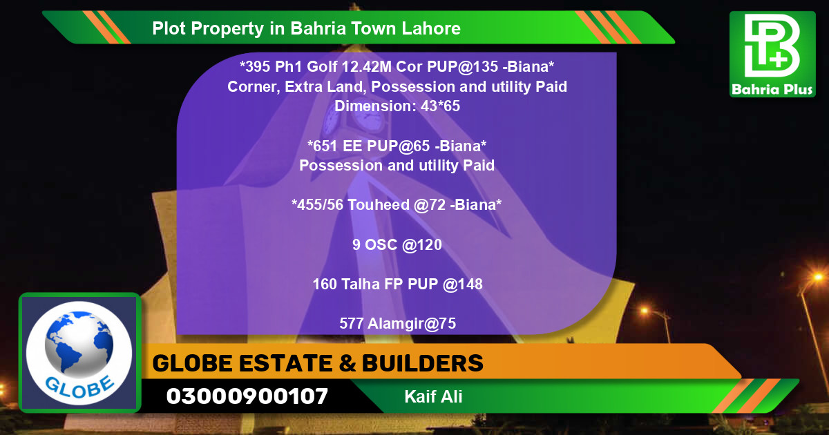 Residential Plot for Sale in Bahria Town, Lahore - (BP-80600)
