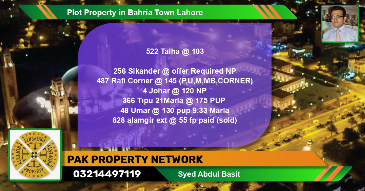 Residential Plot for Sale in Bahria Town, Lahore - (BP-80659)