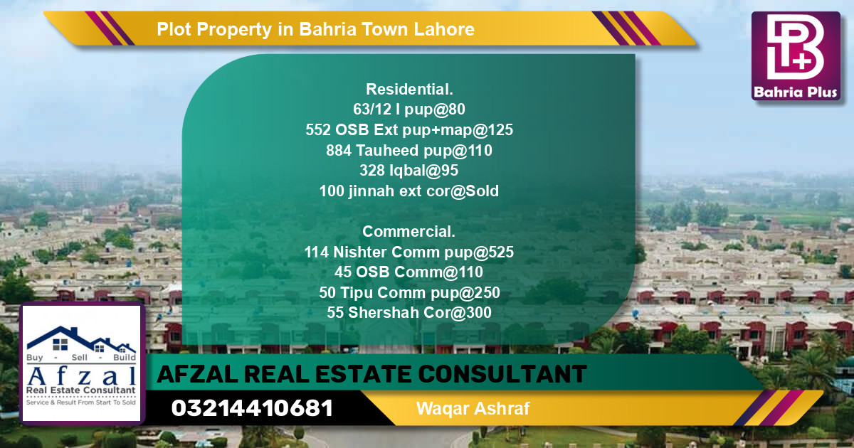 Commercial Plot for Sale in Bahria Town, Lahore - (BP-80688)