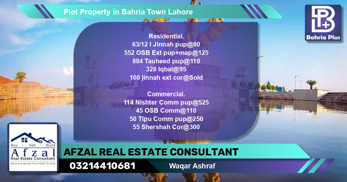 Commercial Plot for Sale in Bahria Town, Lahore - (BP-80692)