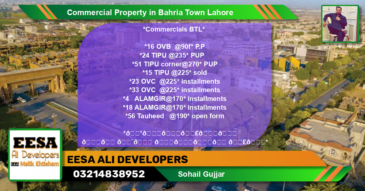 Commercial Property for Sale in Bahria Town, Lahore - (BP-80712)