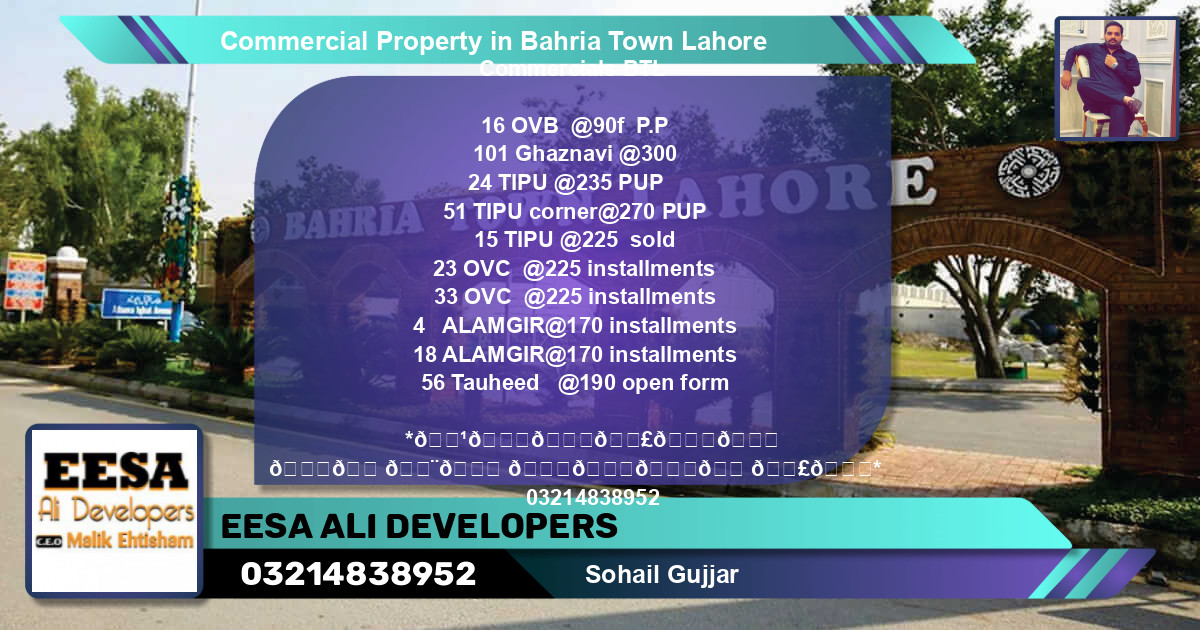 Commercial Property for Sale in Bahria Town, Lahore - (BP-80718)