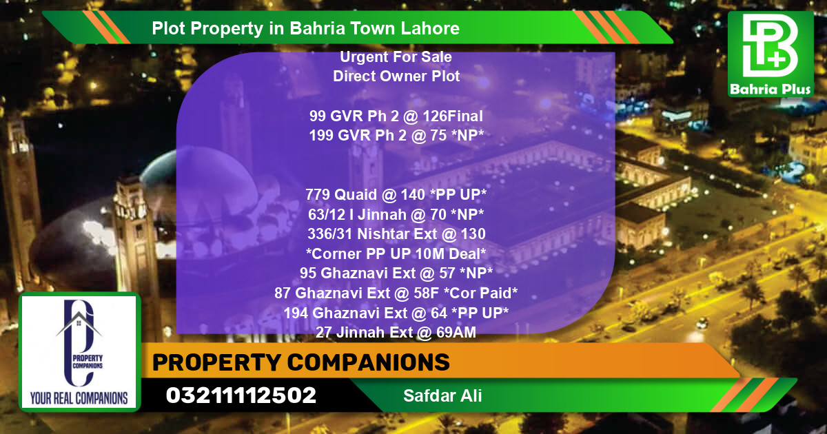 Residential Plot for Sale in Bahria Town, Lahore - (BP-80719)