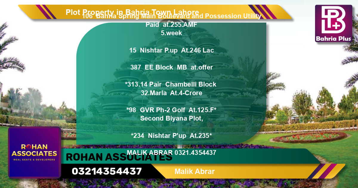 Residential Plot for Sale in Bahria Town, Lahore - (BP-80757)