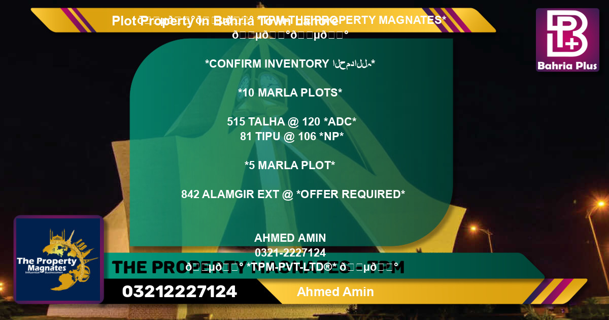 Residential Plot for Sale in Bahria Town, Lahore - (BP-80788)