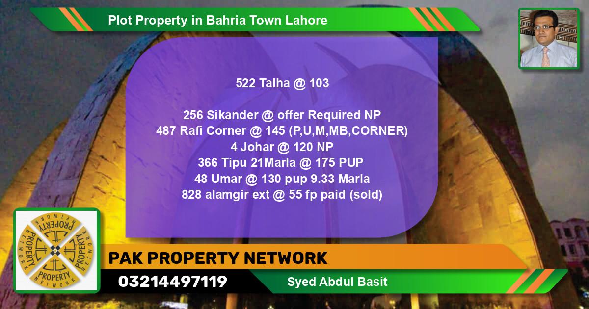 Residential Plot for Sale in Bahria Town, Lahore - (BP-80845)