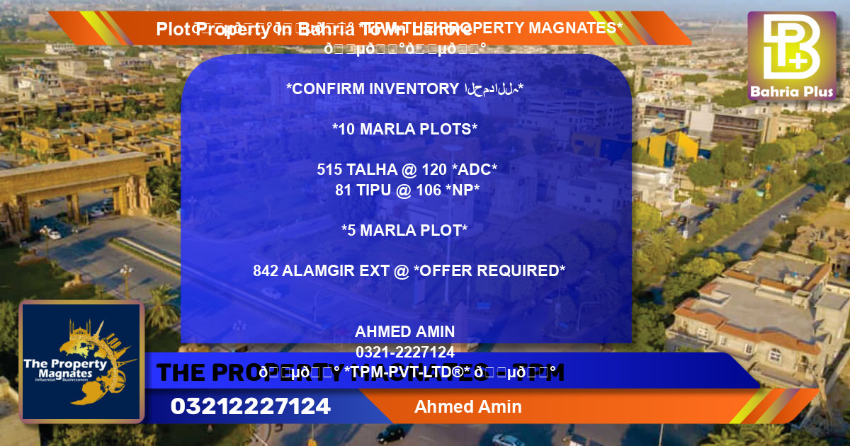 Residential Plot for Sale in Bahria Town, Lahore - (BP-81063)