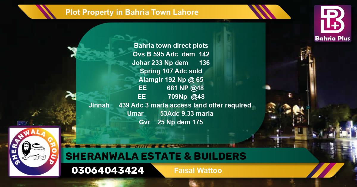 Residential Plot for Sale in Bahria Town, Lahore - (BP-81080)