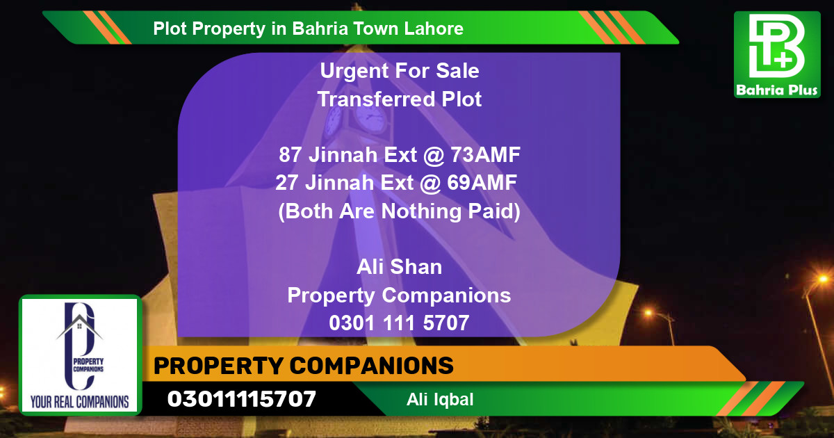 Residential Plot for Sale in Bahria Town, Lahore - (BP-81085)