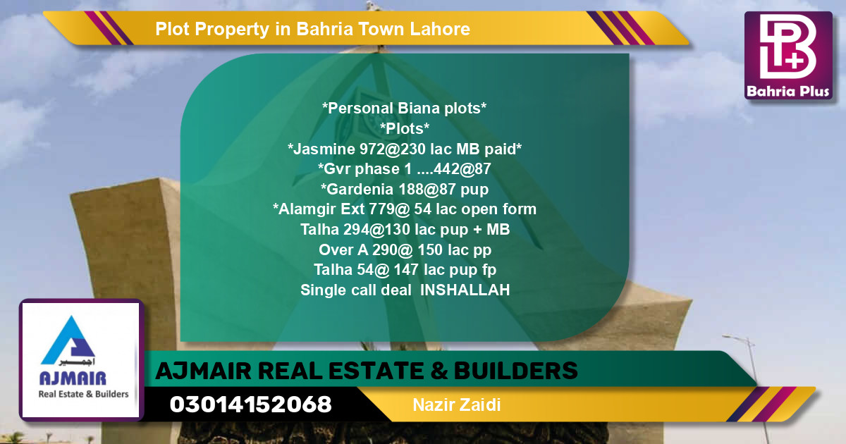 Residential Plot for Sale in Bahria Town, Lahore - (BP-81129)
