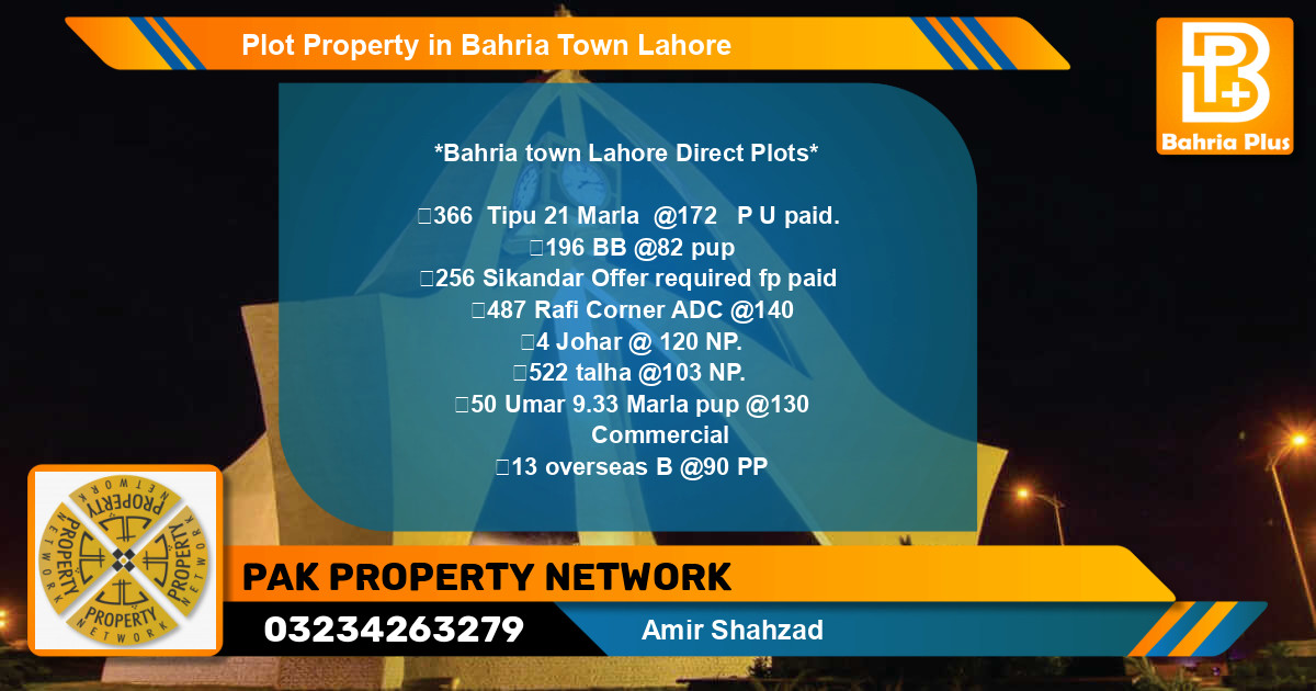 Commercial Plot for Sale in Bahria Town, Lahore - (BP-81164)