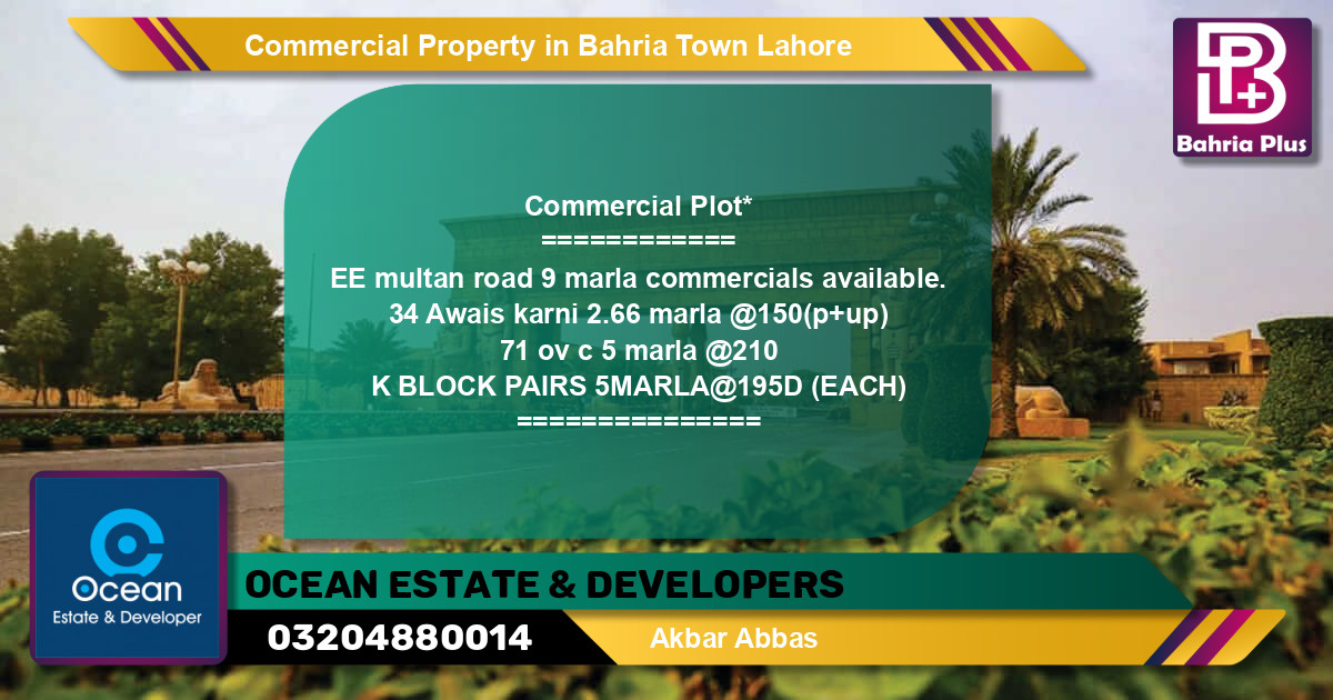 Commercial Property for Sale in Bahria Town, Lahore - (BP-81247)