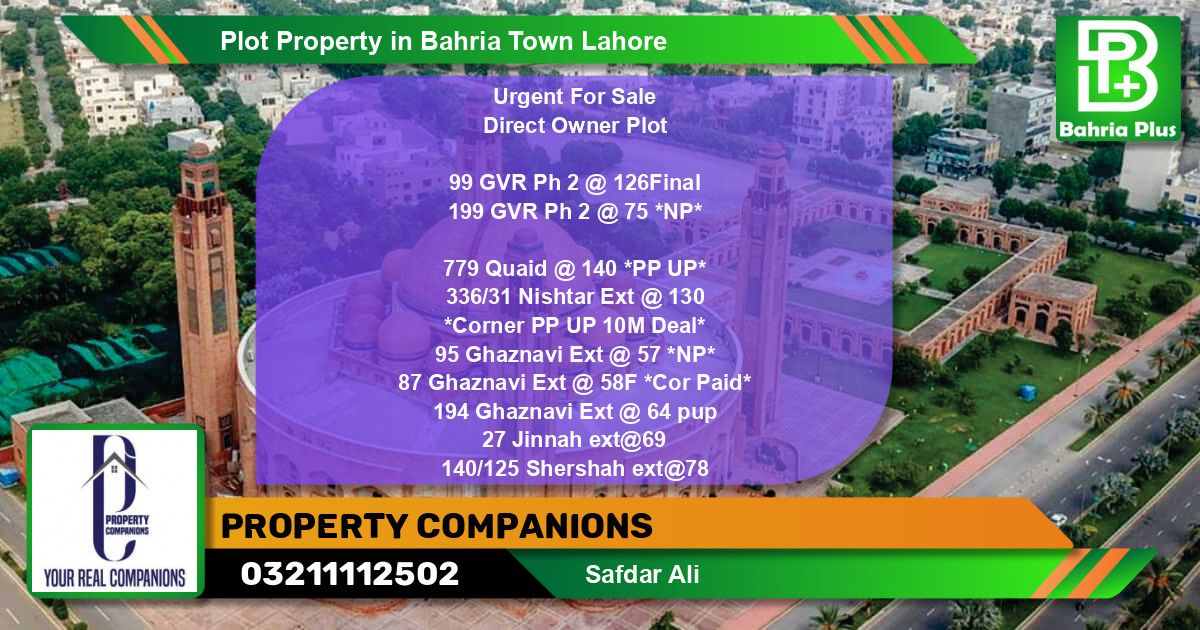 Residential Plot for Sale in Bahria Town, Lahore - (BP-81298)