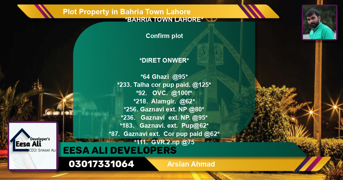 Residential Plot for Sale in Bahria Town, Lahore - (BP-81324)