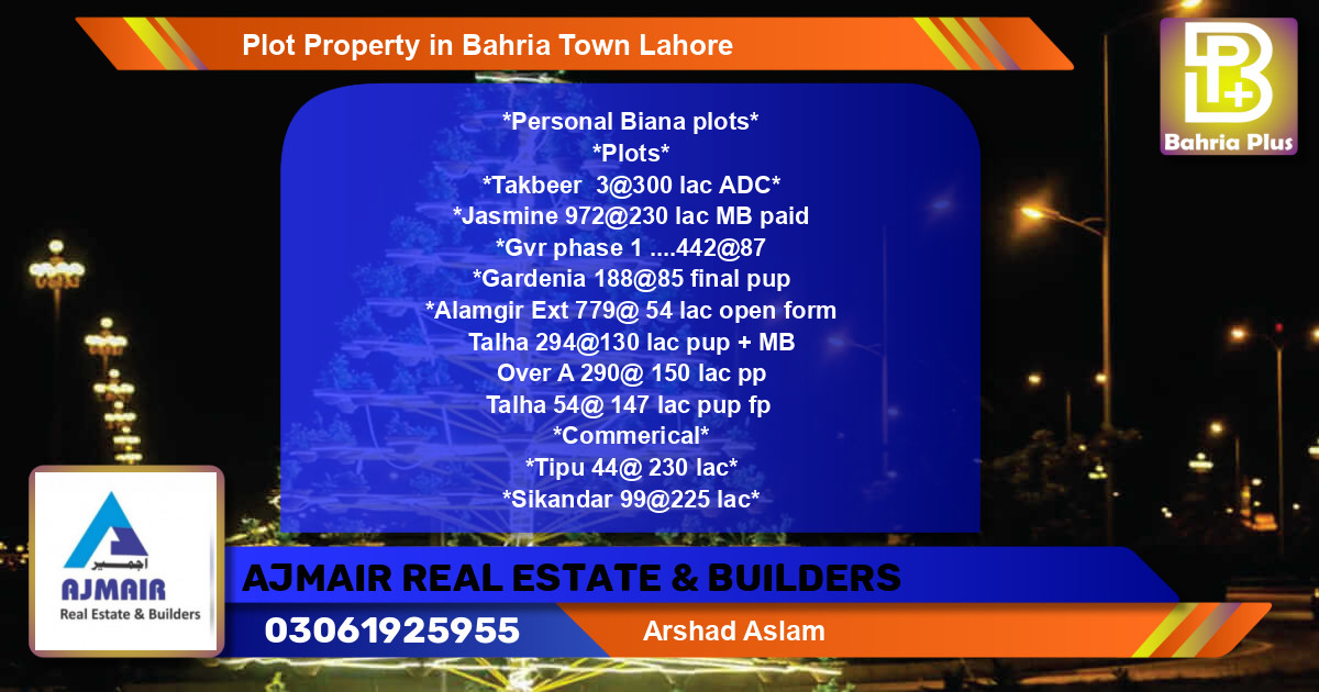 Residential Plot for Sale in Bahria Town, Lahore - (BP-81380)